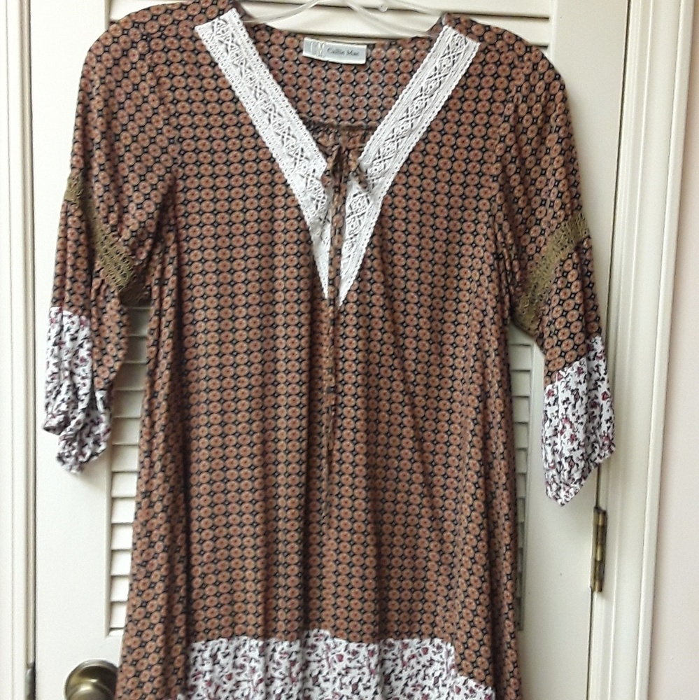 Callie Mac Boho Orange Prairie floral dress L